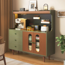 实木餐边柜中古风靠墙一体收纳茶水柜咖啡机厨房客厅储物柜2025新