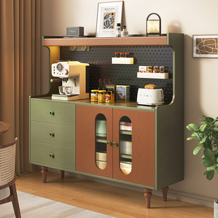 新型实木餐边柜中古风靠墙一体收纳茶水柜咖啡机厨房客厅储物柜子