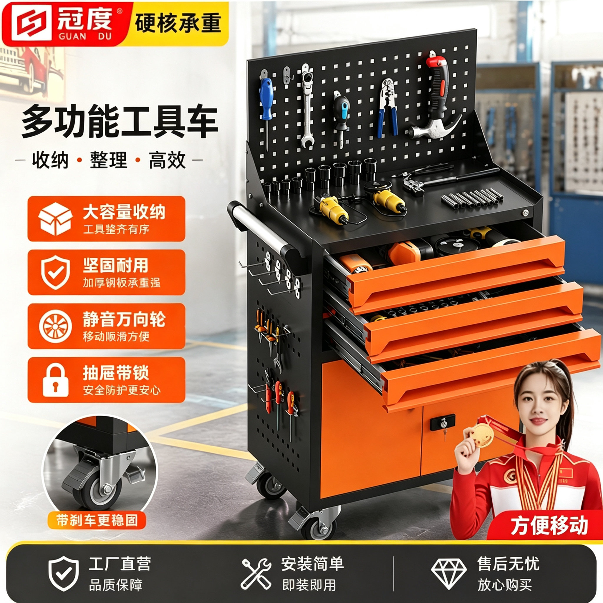 汽修工具车抽屉五金维修手推箱多功能移动重型工具柜子钳工车间用图片