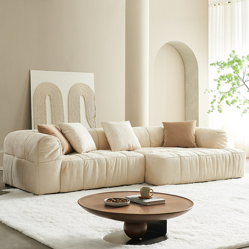 法式奶油风异形转角沙发