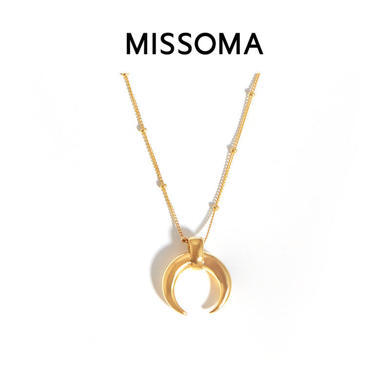 Missoma牛角生肖吊坠项链 个性时尚ins风金色小金珠锁骨链锁骨链