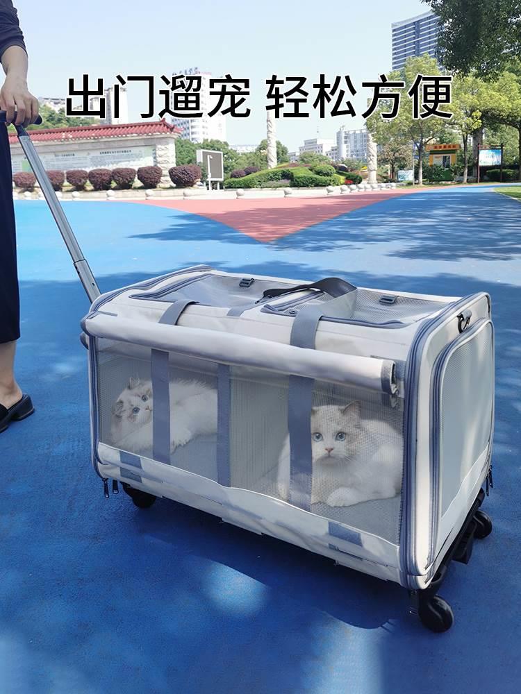 宠物拉杆箱大容量透气猫包两厢多猫便携包猫箱子外出箱可折叠斜挎