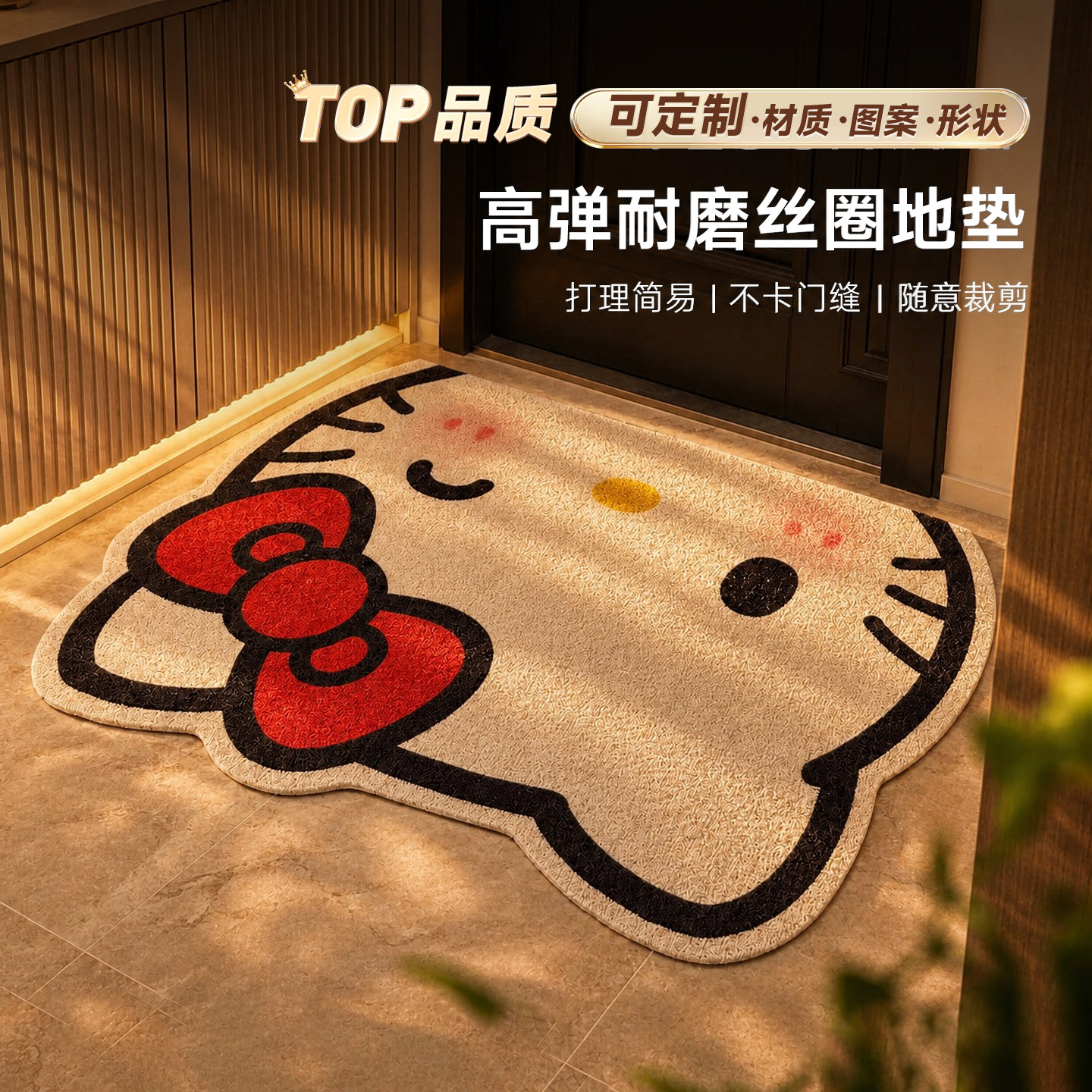 加厚10mm丝圈脚垫入户门防滑地垫家用进门耐脏可裁剪定制卡通地毯