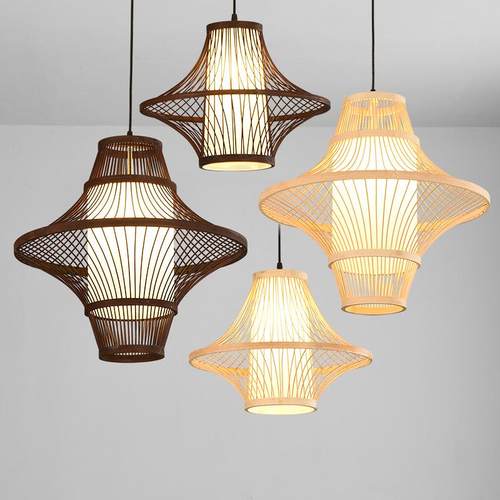 现代中式竹子灯笼吊灯民宿竹艺灯饰新中式禅意灯具咖啡色餐厅吊灯