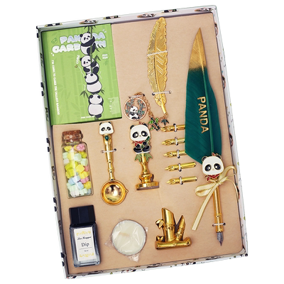 艾黎熊猫羽毛笔套装蘸水钢笔儿童生日礼物高级感送男女朋友闺蜜同学毕业纪念品小众摆件伴手礼国潮风文具礼盒