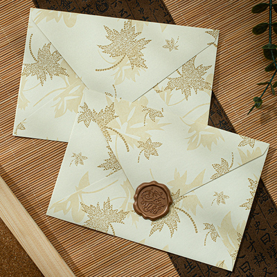 一叶知秋信封信纸套装鎏金高级感火漆信笺表白七夕情人节送男女友手写情书生日同学毕业寄语教师节老师礼物