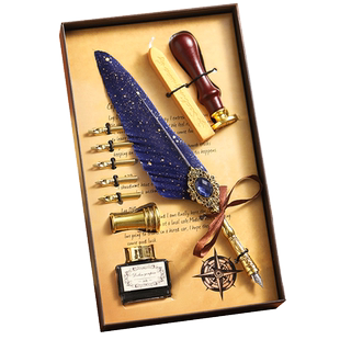 艾黎魔法宝石羽毛笔欧式复古蘸水钢笔套装男女生日礼物克苏鲁蒸汽朋克同学毕业纪念品伴手礼学生教师节送老师