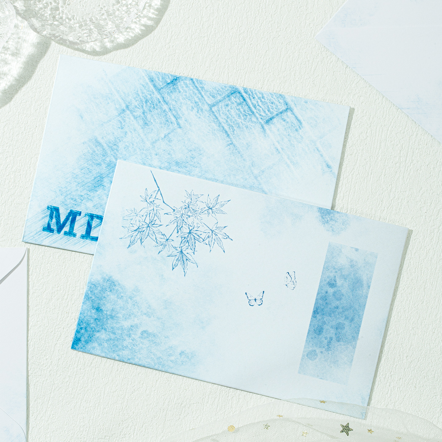 艾黎简约蓝色信封信纸套装小清新西式文艺英文字母信封信笺ins风七夕情人节表白情书