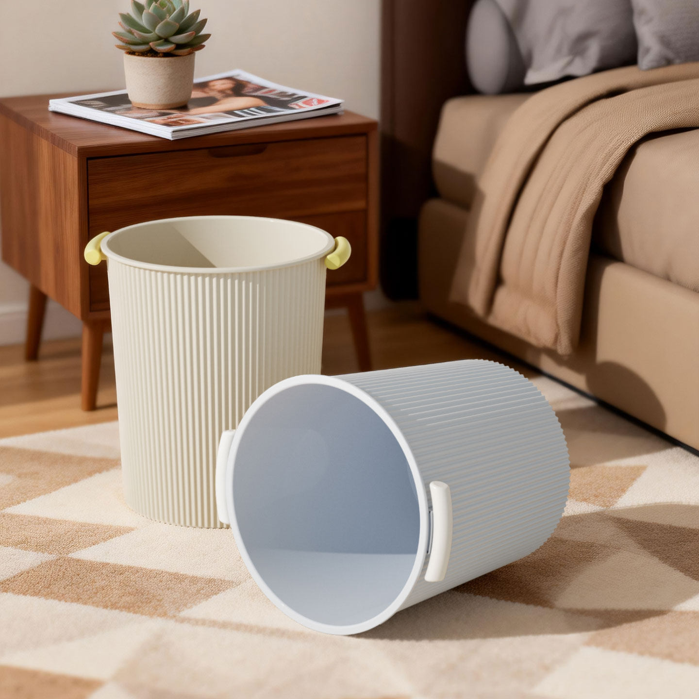 绣川条纹垃圾桶客厅小号收纳桶大号厨房清洁桶垃圾分类筒卧室纸篓