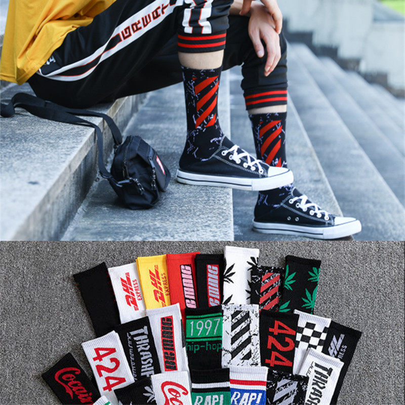 袜子男中筒春秋季夏天纯棉透气女士ins潮流运动高帮百搭长篮球袜