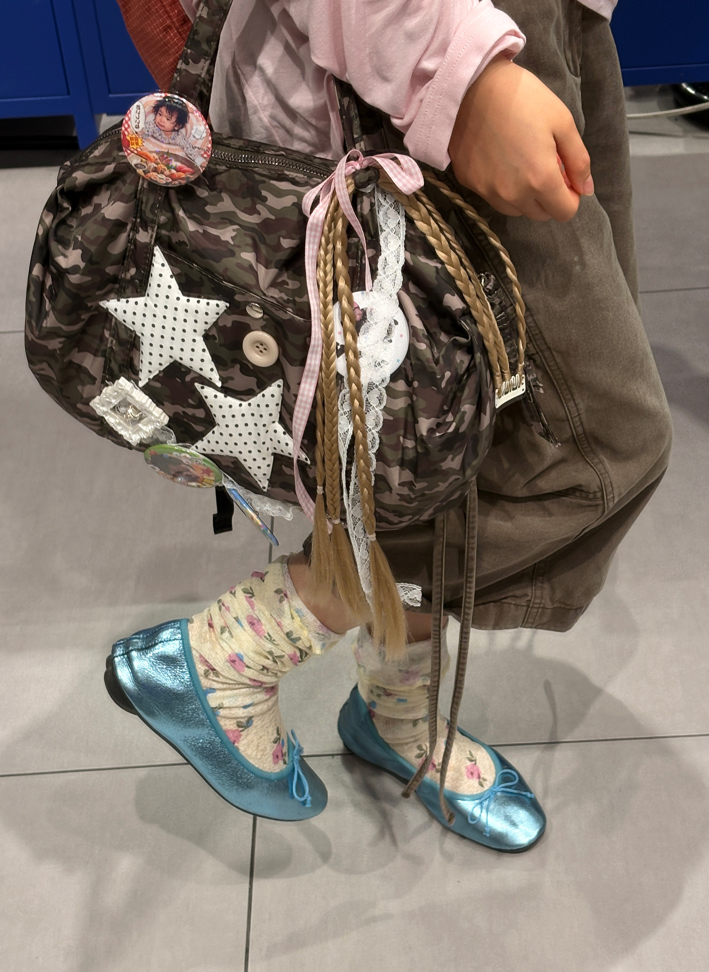 黑樱酱 原创美式复古迷彩星星辫子休闲街头小众波士顿y2k单肩包
