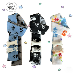 秋冬复古昭和风狗爪拼接围巾可爱鬼马千禧y2k甜酷造型亚比围脖