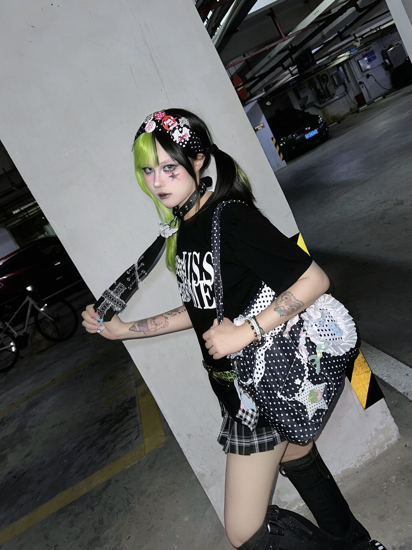 黑樱酱 原创小熊baby日系二次元波点花边蝴蝶结小众设计单肩包