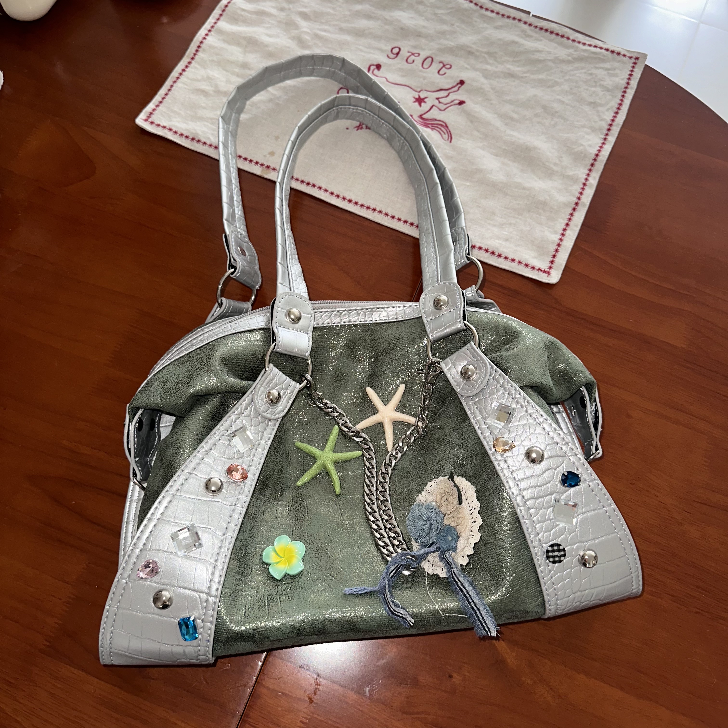 黑樱酱自制美式辣妹海洋元素中古感vintage慵懒软皮单肩推特包