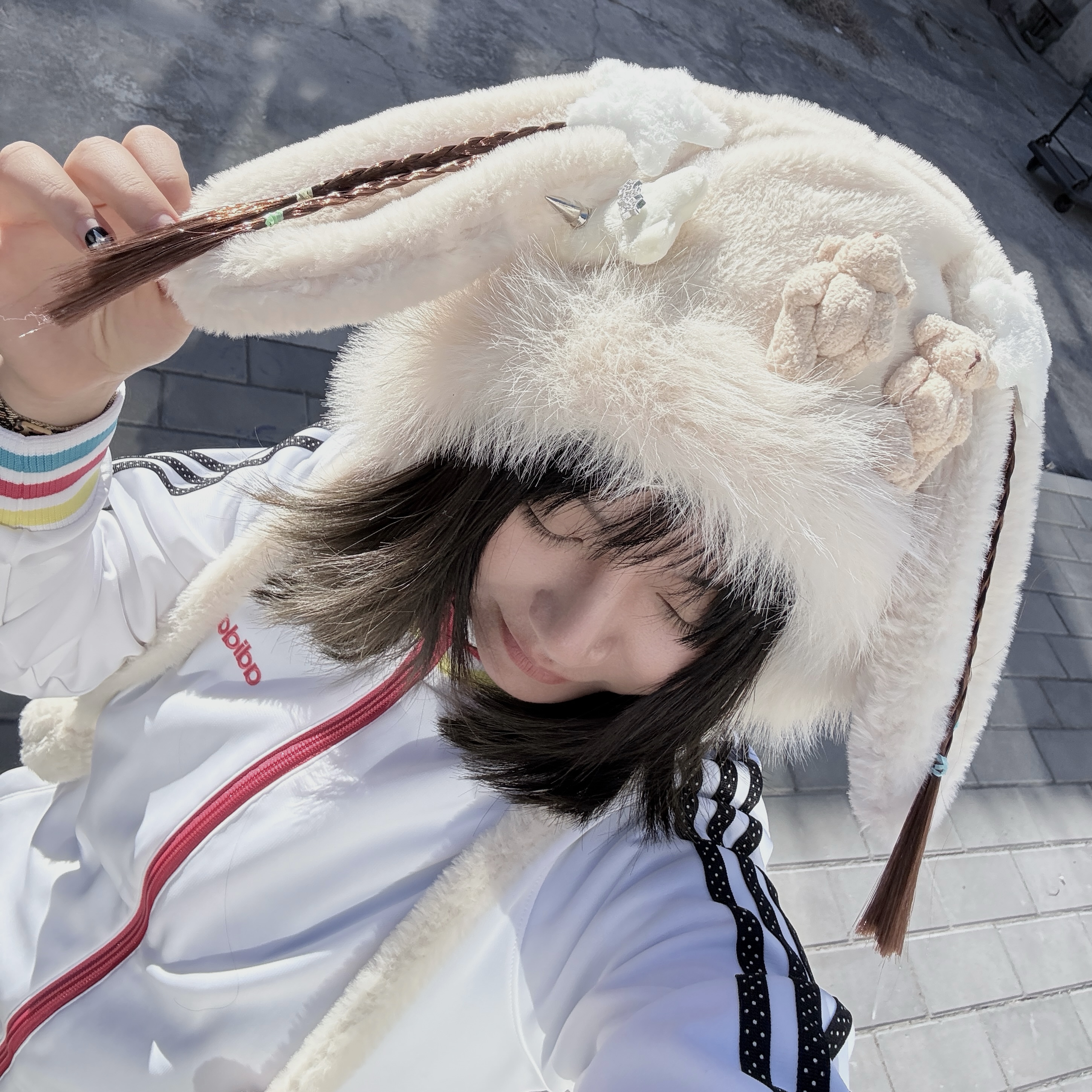黑樱酱 自制搞怪小辫子亚文化小熊耳朵毛绒可爱鬼马小众保暖帽子
