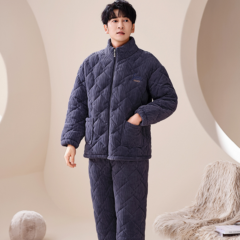 宅格格男珊瑚绒加厚三层夹棉袄