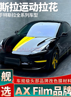 适用特斯拉机盖拉花Model Y 3 X黄色装饰车贴贴纸个性改装