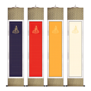 锦福鑫 抄经挂轴四尺对开竖版空白手写3cm格子方格蜡染作品288格子 卷轴 万年红万年蓝仿古 装裱 写经 竖轴