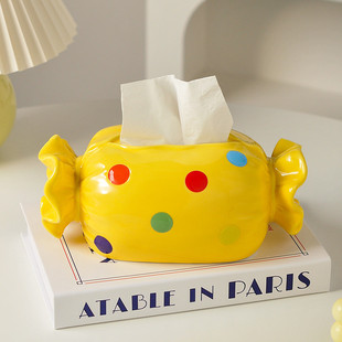 陶瓷创意糖果纸巾盒客厅轻奢收纳摆件餐桌茶几装 饰设计感