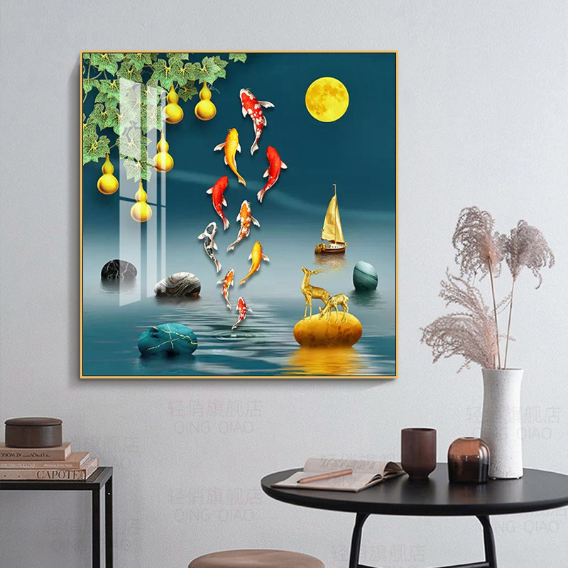 5d钻石画满钻2026新款客厅九鱼风景贴钻十字绣过道葫芦钻石绣小件
