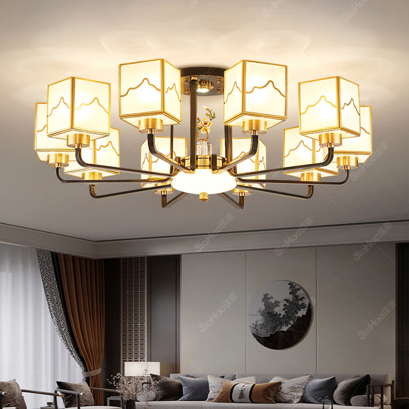 2024年新款半吸顶别墅大厅餐厅主灯新中式吊灯全铜客厅灯高档大气