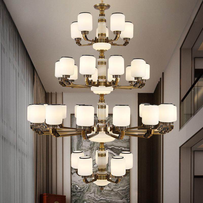 锌合金玻璃高级现代简约大气客厅2024新款复式楼餐厅别墅吊灯2010,家装灯饰光源,客厅吊灯,淘宝优惠券,粉丝福利购,淘宝优惠卷