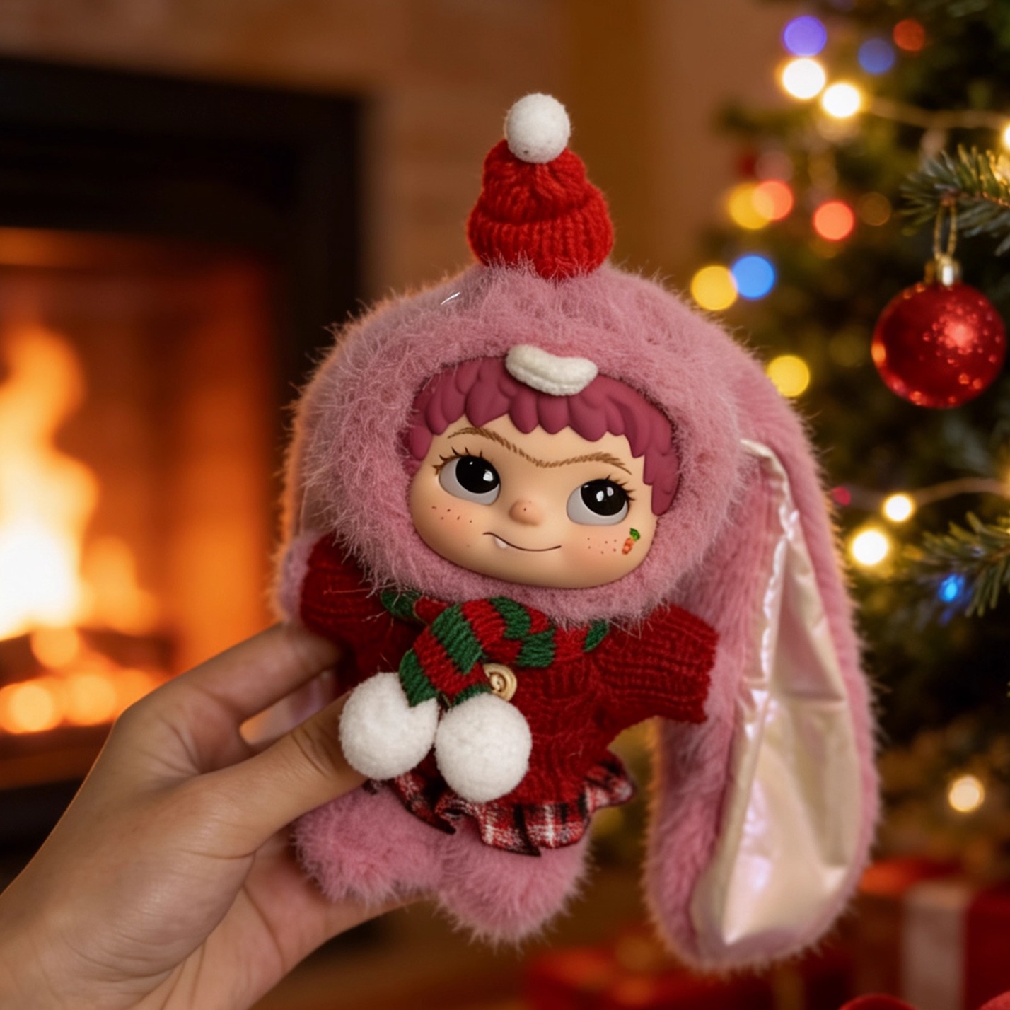 wakuku圣诞节娃衣一代二代15cm搪胶毛绒玩偶挂件圣诞帽毛衣着替