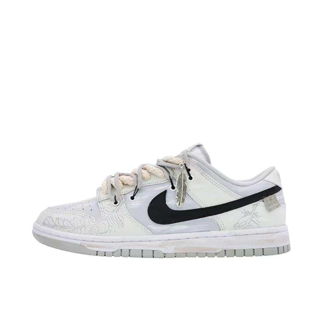 【定制球鞋】 Nike Dunk 板鞋  银饰羽毛灰白 DD1391-103