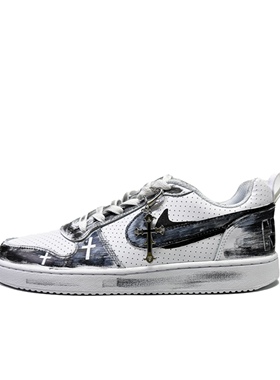【定制球鞋】Nike Court Borough 哥特 暗夜圣痕 做旧 838937-111