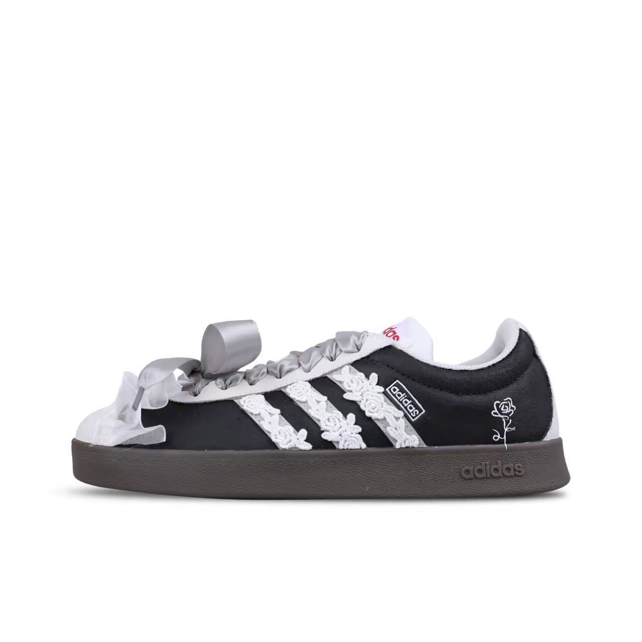 【定制球鞋】adidas neo Vl Court 暗夜玫瑰 蕾丝 黑白灰 HQ1802