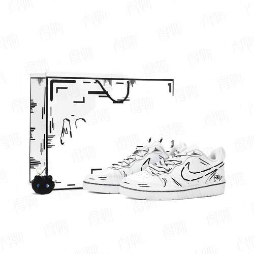 【定制球鞋】Nike Court Borough 线条小猫 BQ5448-100