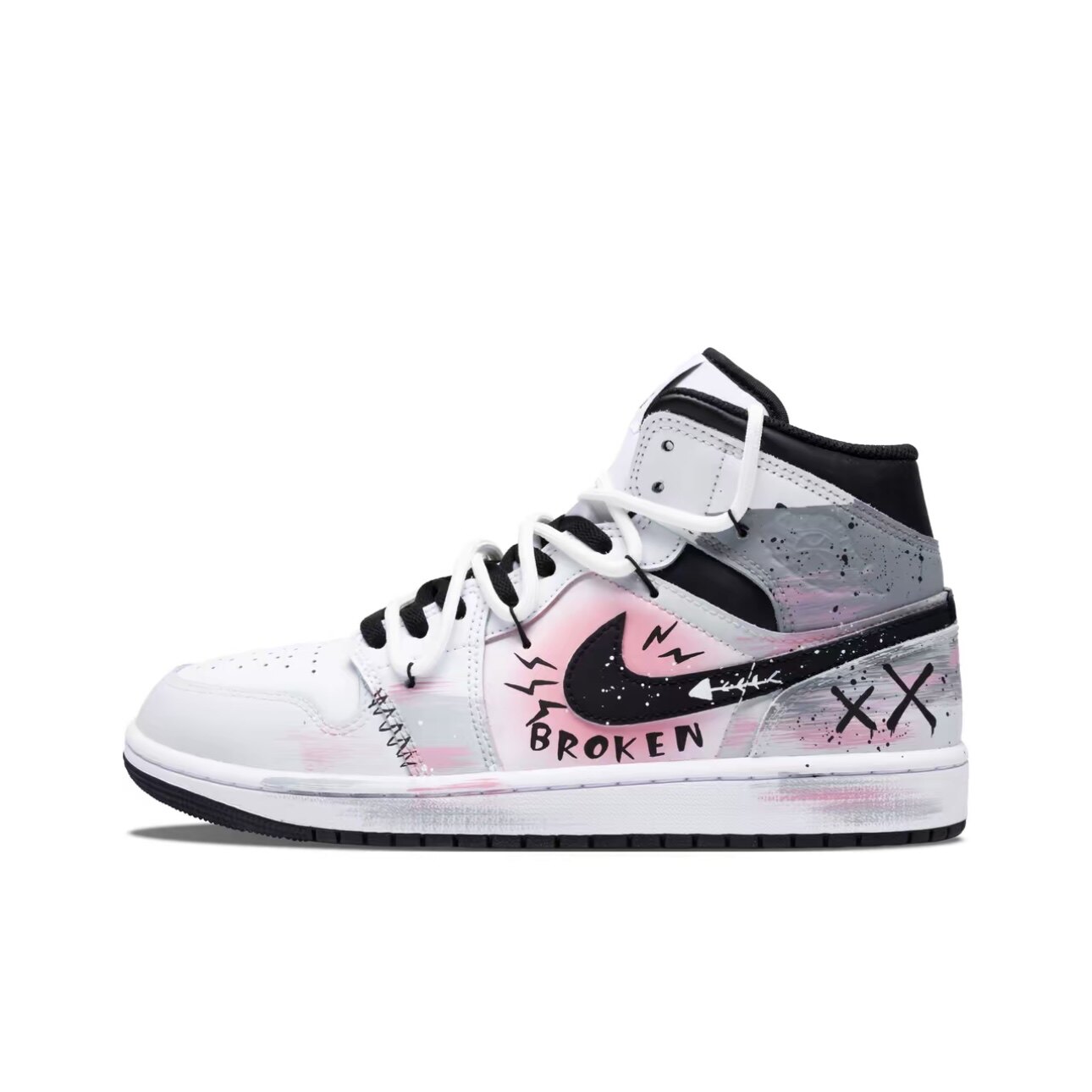 【定制球鞋】Air Jordan 1 街头幽灵 喷绘涂鸦 黑粉白 DQ8426-132
