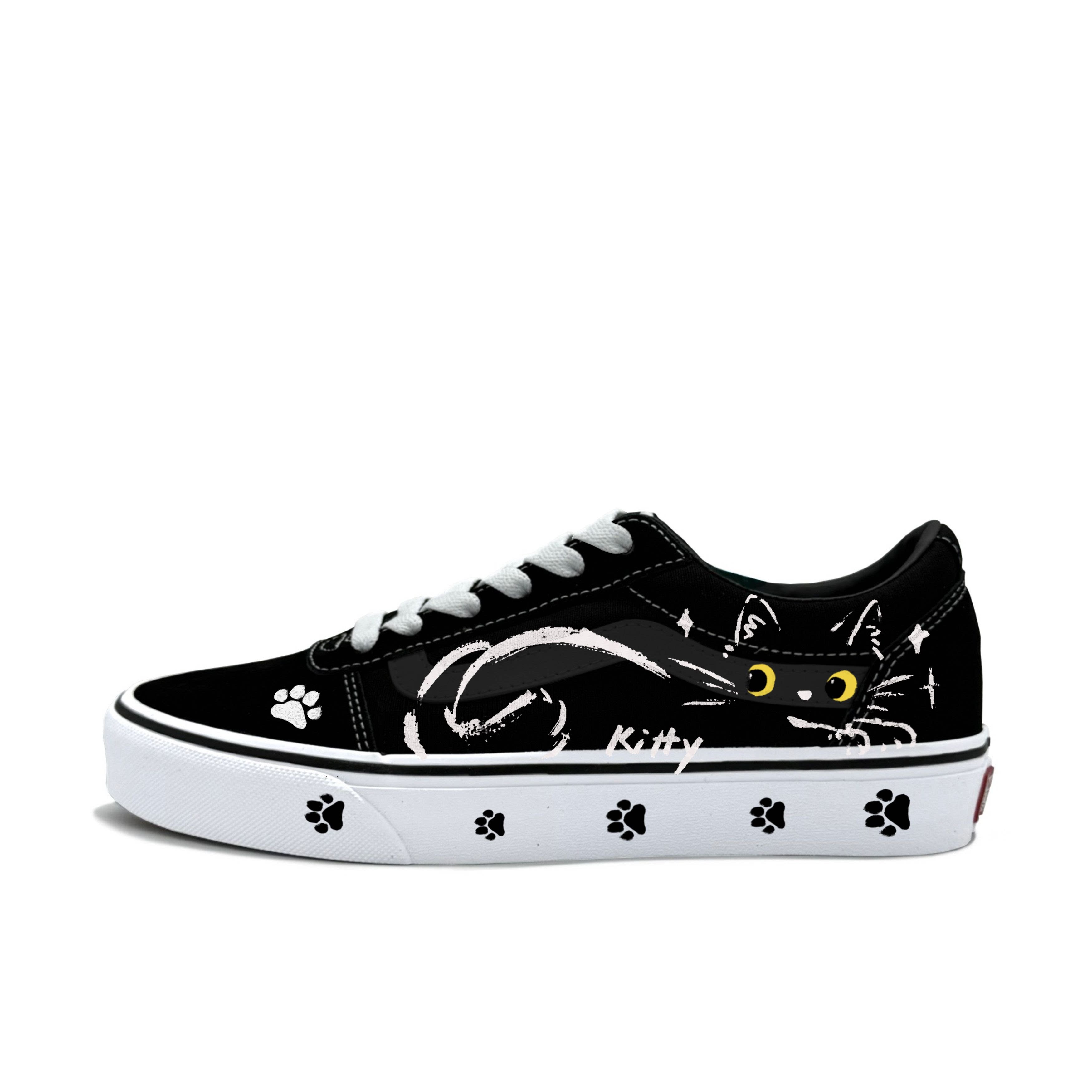 VANSWard低帮手绘萌猫帆布鞋