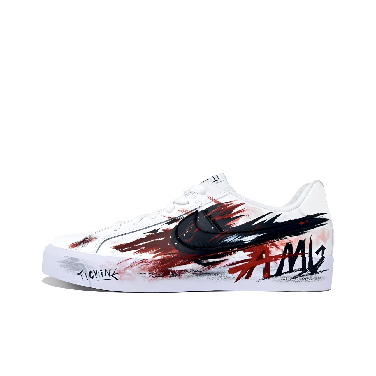 【定制球鞋】Nike Court Royale 猩红之月 泼墨 黑红白BQ4222-103