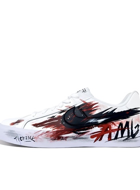 【定制球鞋】Nike Court Royale 猩红之月 泼墨 黑红白BQ4222-103