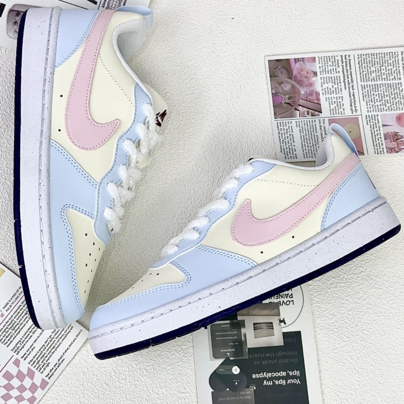 【定制球鞋】Nike Court Borough 海盐桃桃 喷绘 蓝粉 FV8120-141
