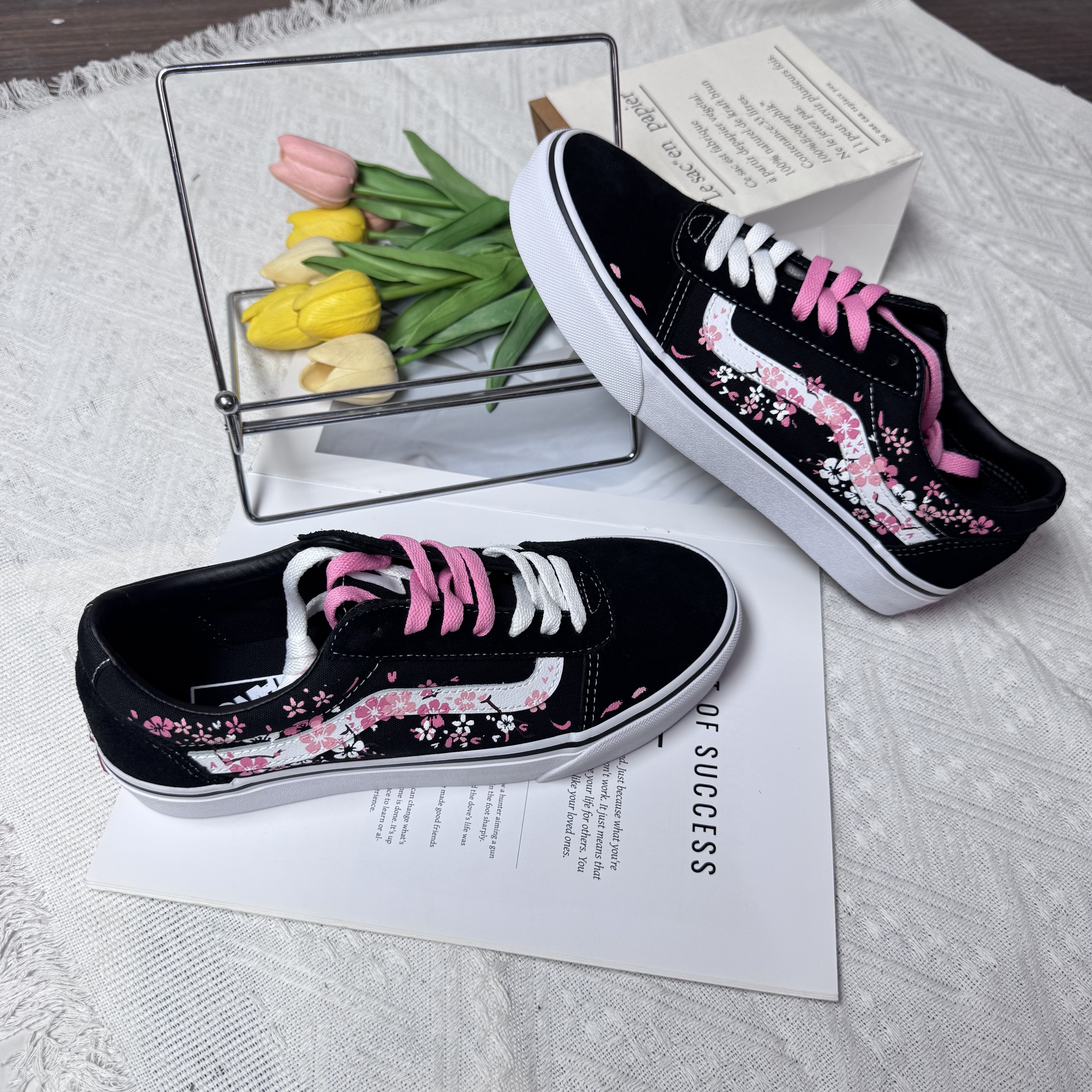 VANS定制球鞋Ward墨枝粉樱