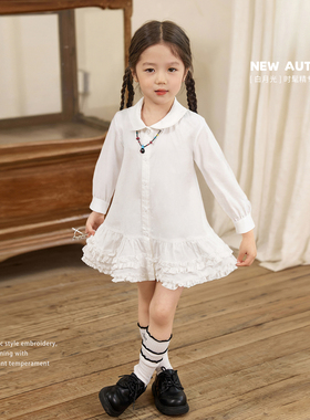 小O宝Okids童装宝宝白色衬衫长袖衬衫裙女洋气2025秋装女童公主裙