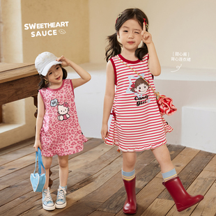新款 2025夏季 儿童T裙公主裙 宝宝条纹连衣裙女薄款 小O宝Okids童装