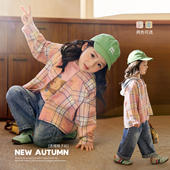 女童百搭开衫 小O宝童装 新款 女连帽女2026春秋季 宝宝格子衬衫