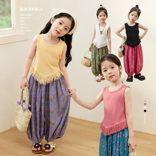 小O寶Okids童裝 背心女流蘇2025夏季 新款 女童吊帶外穿 寶寶親子裝