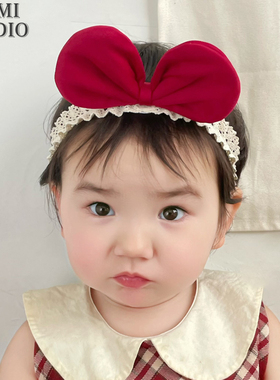 韩版婴儿发带可爱红色蝴蝶结头饰春夏女宝宝百日周岁宴发饰不勒头