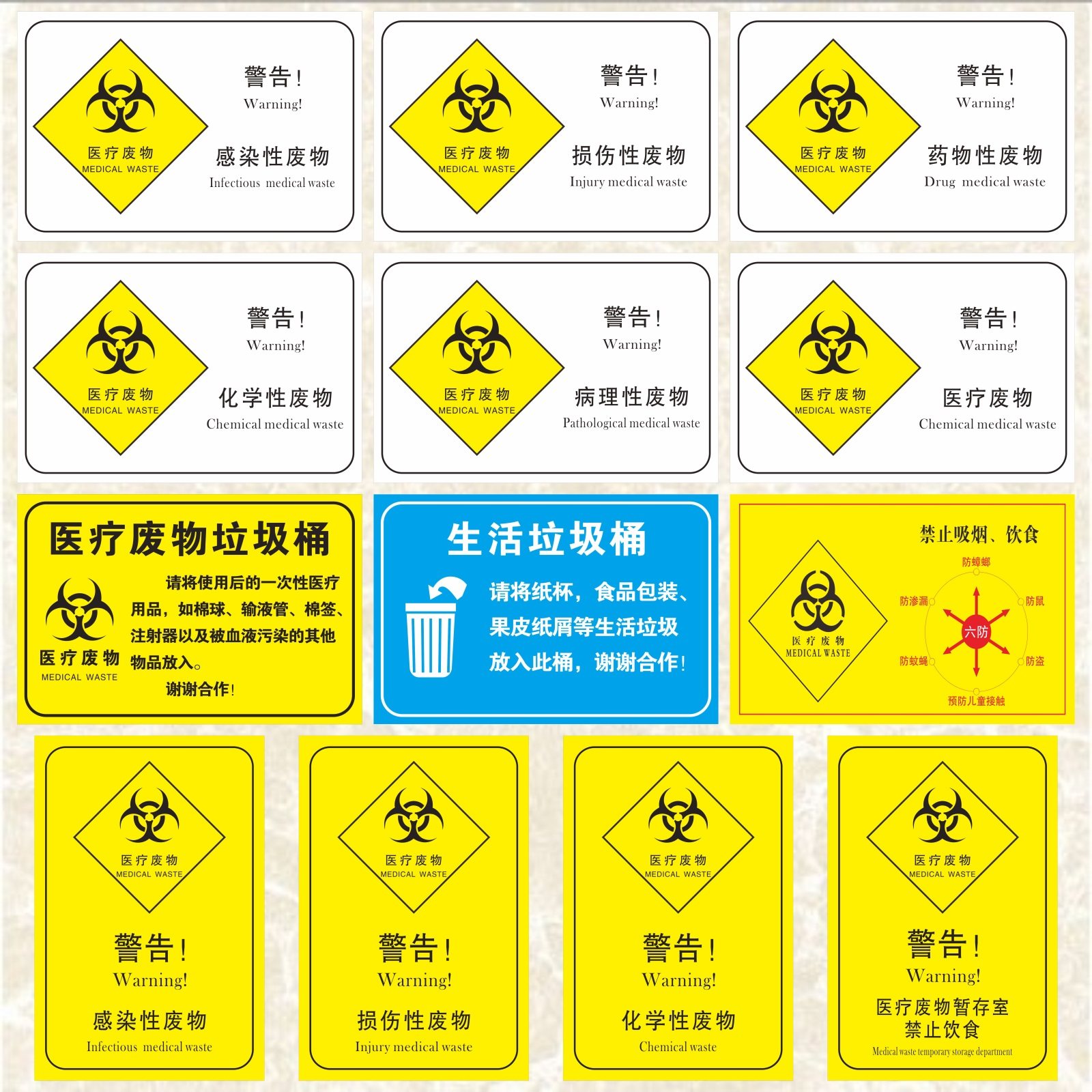 医院医疗废物暂存间六防标识医疗感染性损伤性药物性化学性病理性废弃