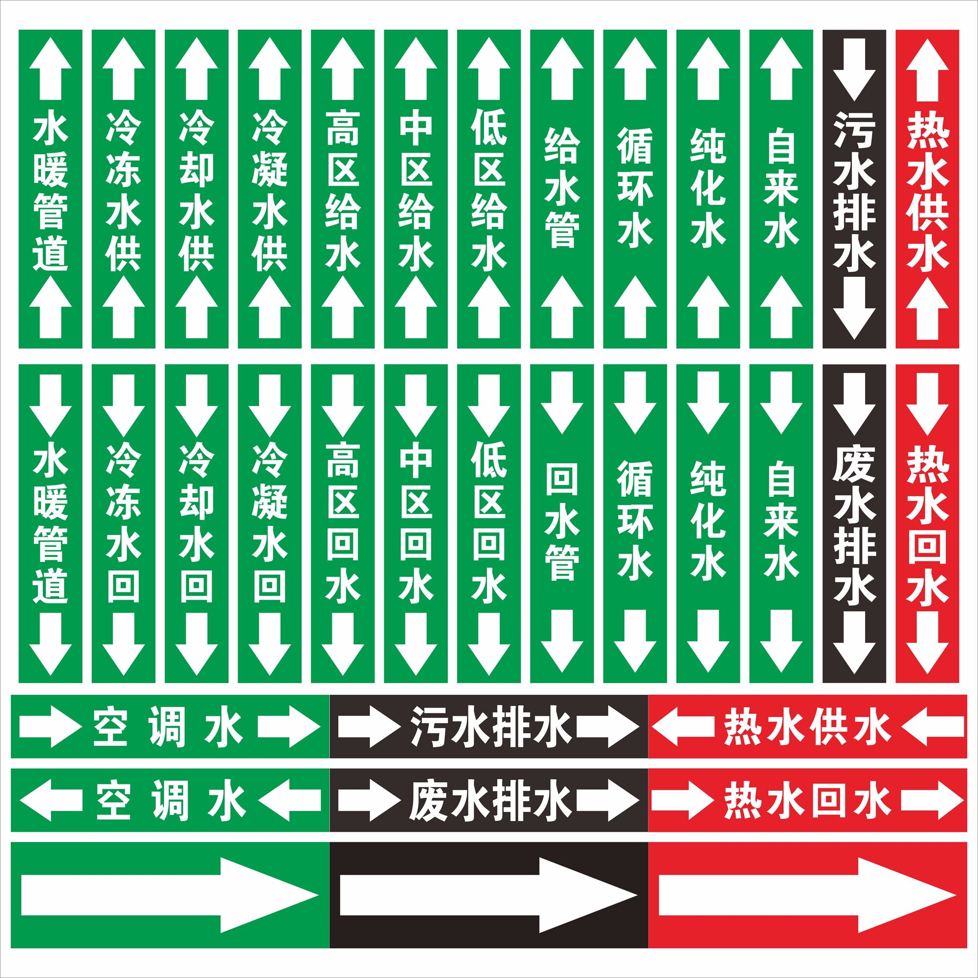 消防喷淋水暖管道标识冷冻水高区给水冷却水中低区回水冷凝水循环水