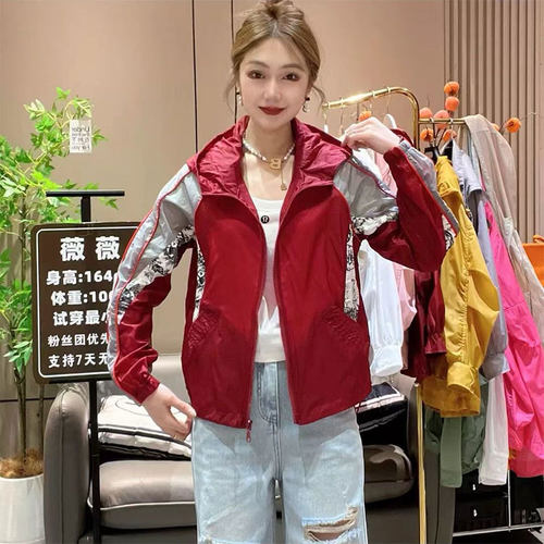 防晒衣拉链连帽长袖宽松拼接透气