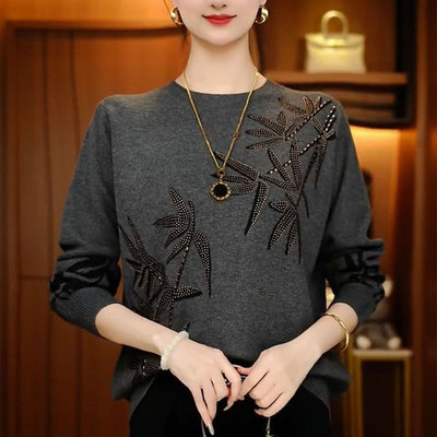 秋季气质提花烫钻针织衫洋气女士