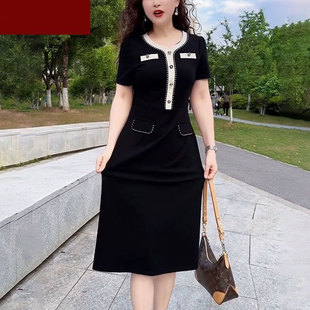 中年妈妈小香风短袖连衣裙女2026夏季新款气质显瘦洋气中长裙