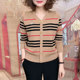 新款 时尚 女2025春季 针织衫 百搭宽松显瘦妈妈套头上衣 条纹V领长袖