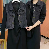 宽松洋气妈妈装 新款 背心外套 复古百搭怀旧牛仔马甲女2024秋季 时尚