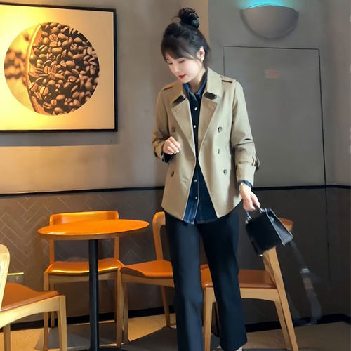 时尚气质小个子短款风衣外套减龄